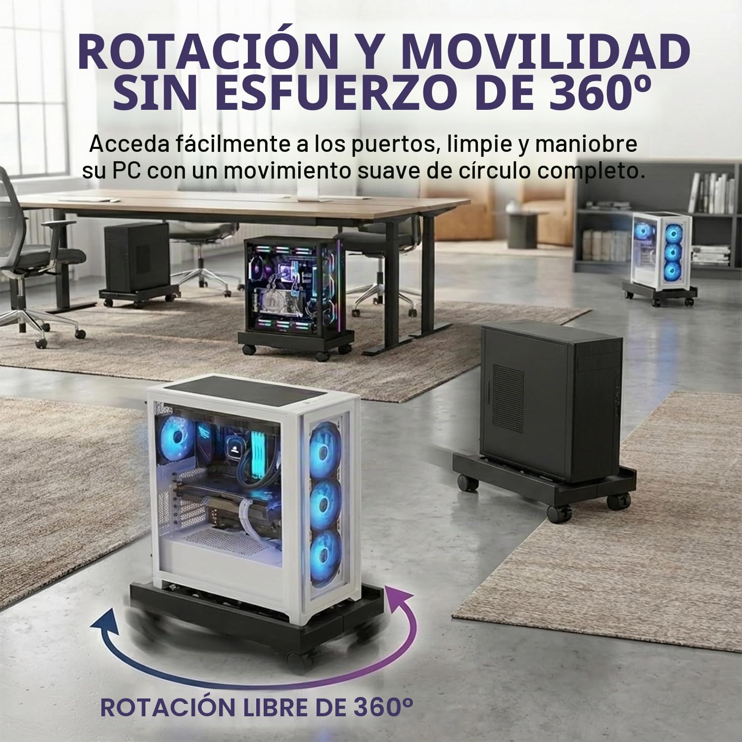 Soporte Torre PC con Ruedas Giratorias Bloqueo, Soporte para Caja PC bajo Mesa, Negro
