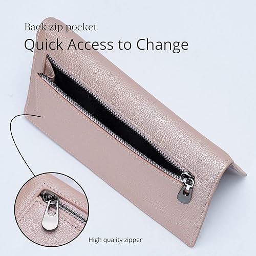Miniatura 5 de Bveyzi Billeteras de cuero ultrafino con bloqueo RFID para tarjetas de crédito, billetera plegable para mujer, Oro Rosa, Cartera Rfid