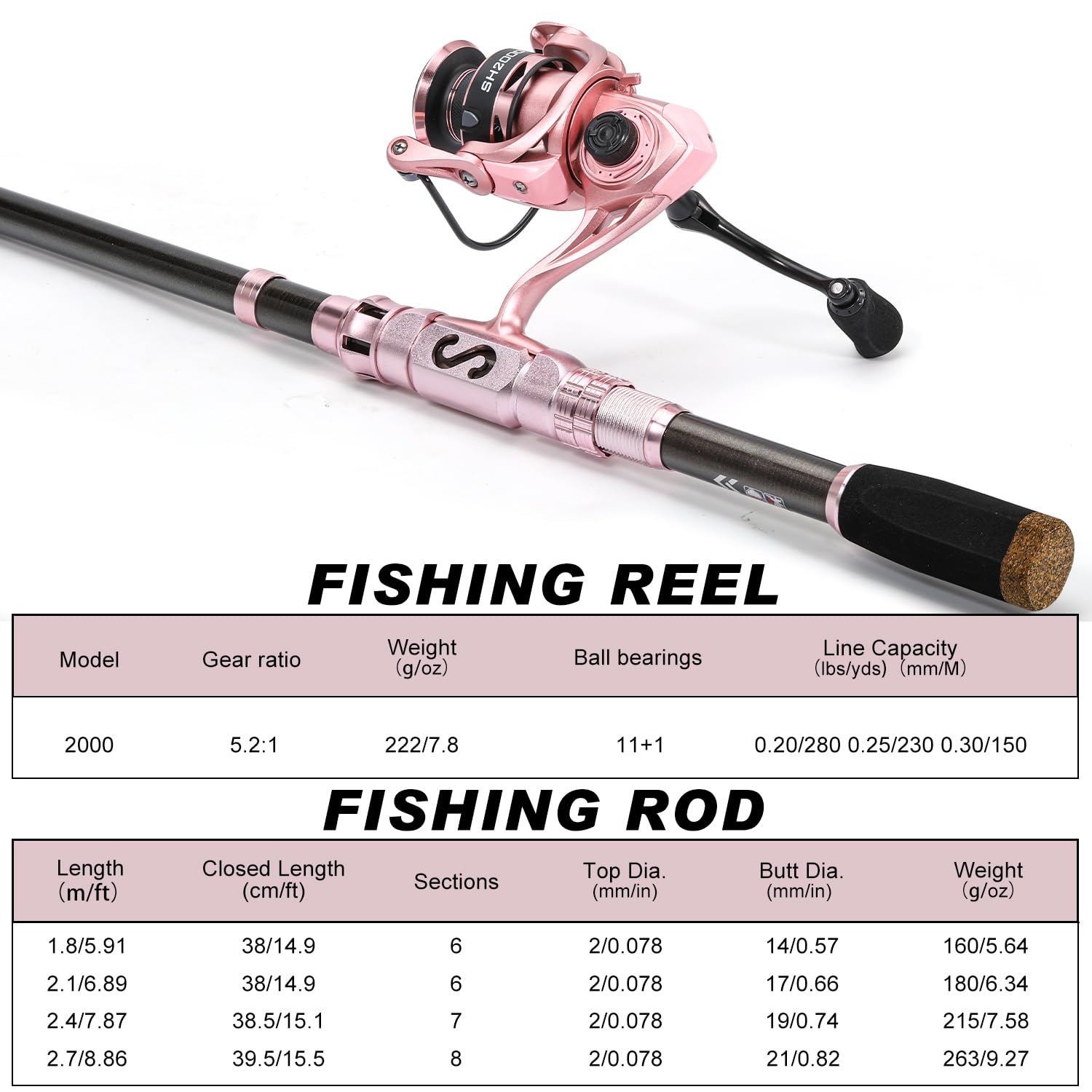 Sougayilang Canna da pesca e mulinello, canna telescopica ad alto tenore di carbonio, mulinello leggero da spinning con lenza da pesca portatile, kit da viaggio adatto per donne