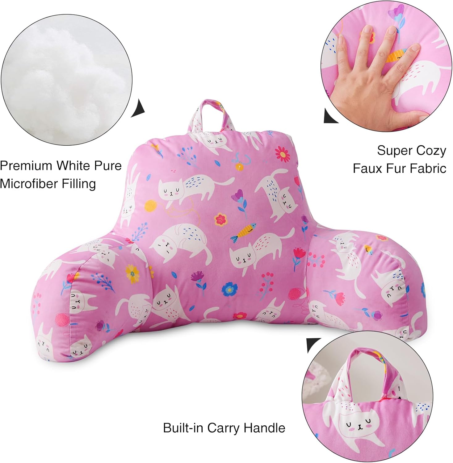 Aimuan Pink Cat Reading Pillow Bed Rest Wedge Backrest Pillow with Arms Back Support for Sitting Up in Bed Cushion Incline Rest Sleeping Snoring Pillow (Pink-cat) - Image 4