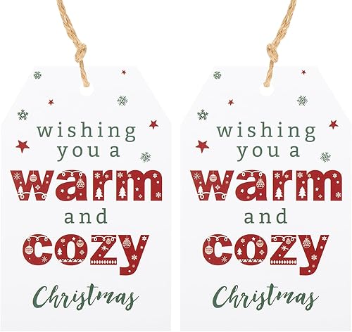 Etiquetas de regalo de Navidad, 50 etiquetas de regalo de Navidad con cuerda, deseándote una cálida y acogedora etiquetas de Navidad para envoltura