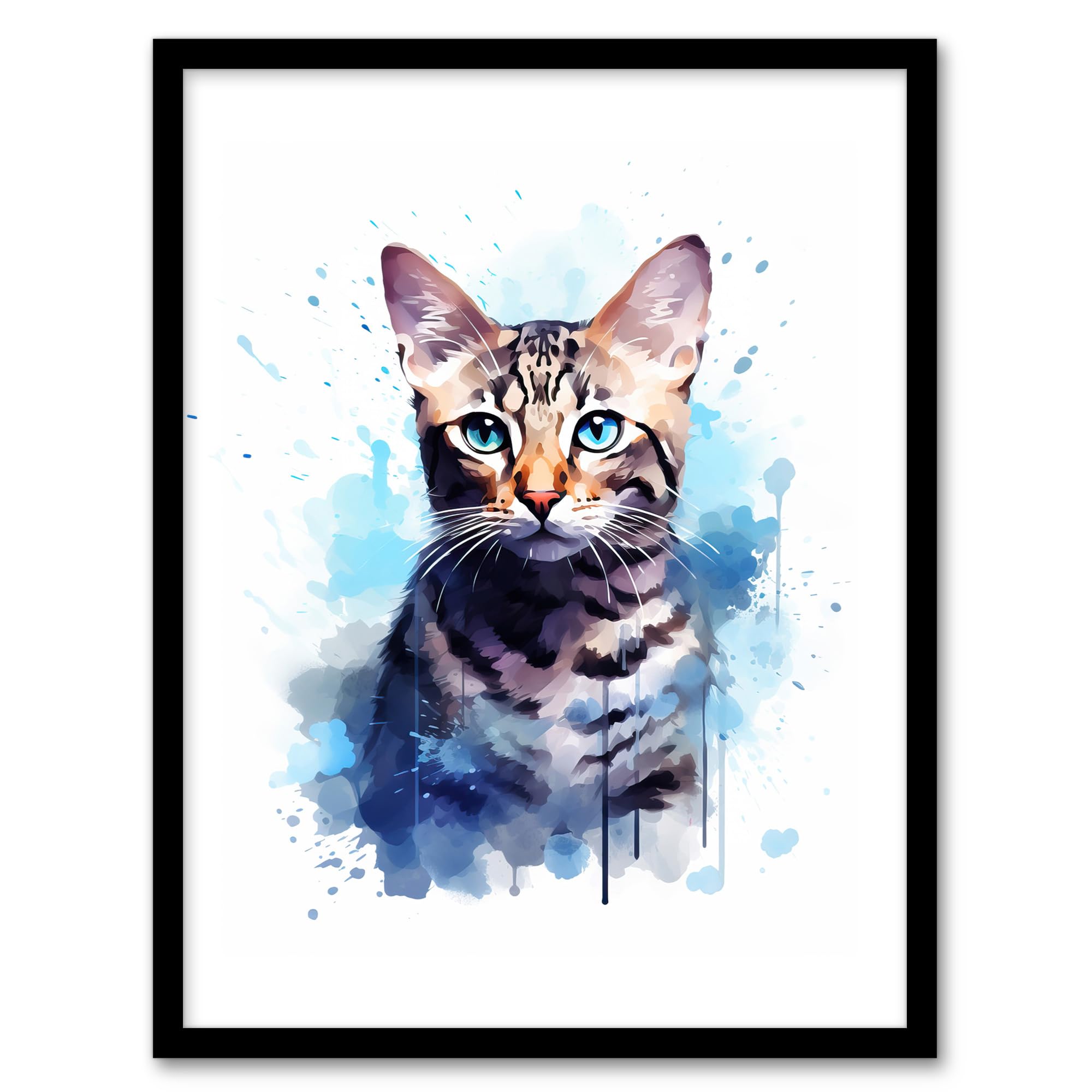 Artery8 Bengal Cat Lovers Gift Watercolour Pet Portrait Painting Wall Art PrintA4 Size from B&Q