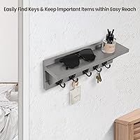 Vista 4 de Soporte para Llaves de Pared con Estante, Estante Rústico con Ganchos Hecho de Madera de Paulownia que Sostiene Llaves, Correa de Perro, Bolsas