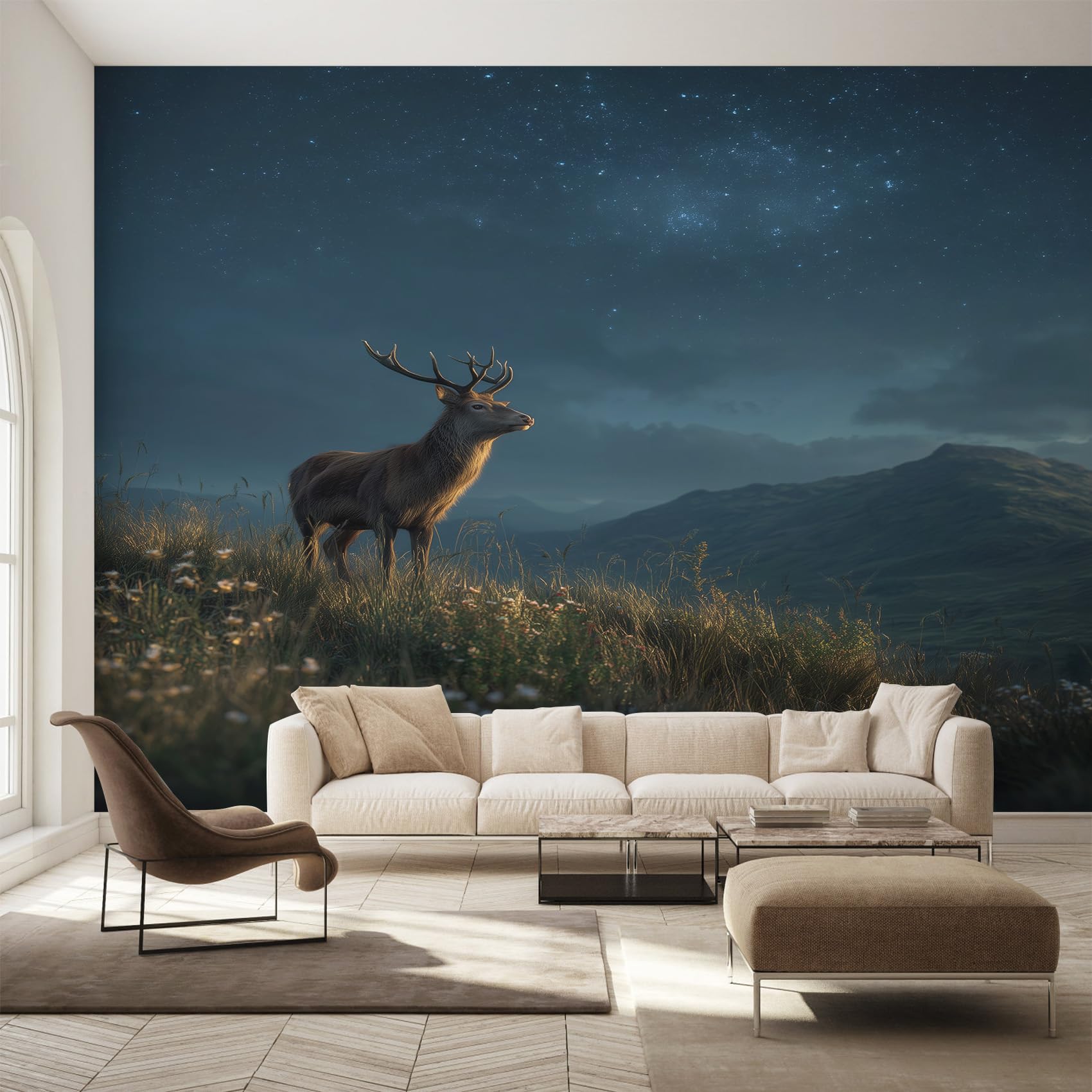 Papier peint panoramique élan et cerf intissé 450x315 cm décor mural
