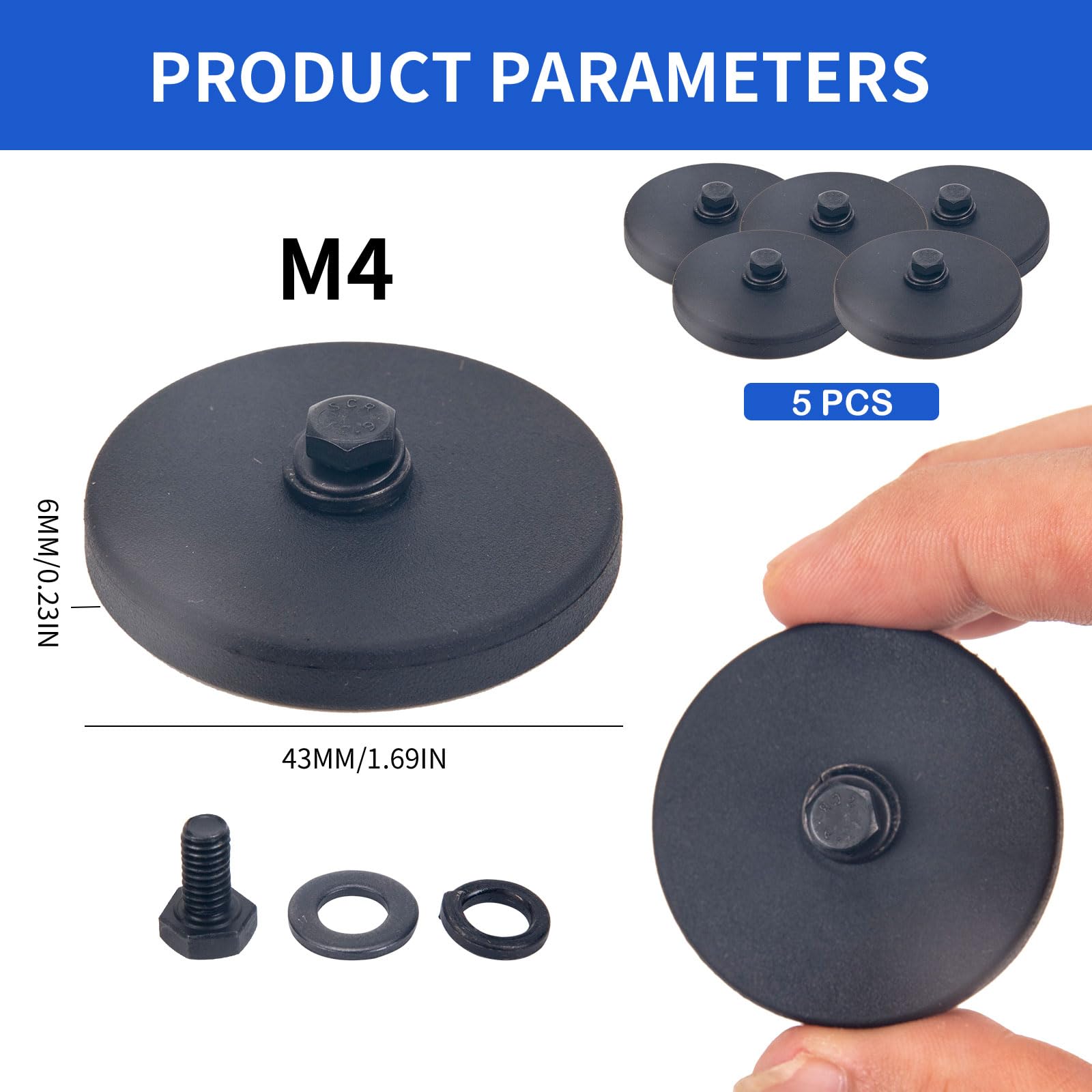 Sxutop 8 Pezzi Magneti Neodimio Gommati 43 mm Neodimio Rivestiti con Filettatura Esterna M6 Magneti Gommati Potenti Calamite Neodimio Gommate per Automobile, PTZ, Lampade, Strumenti e Apparecchi