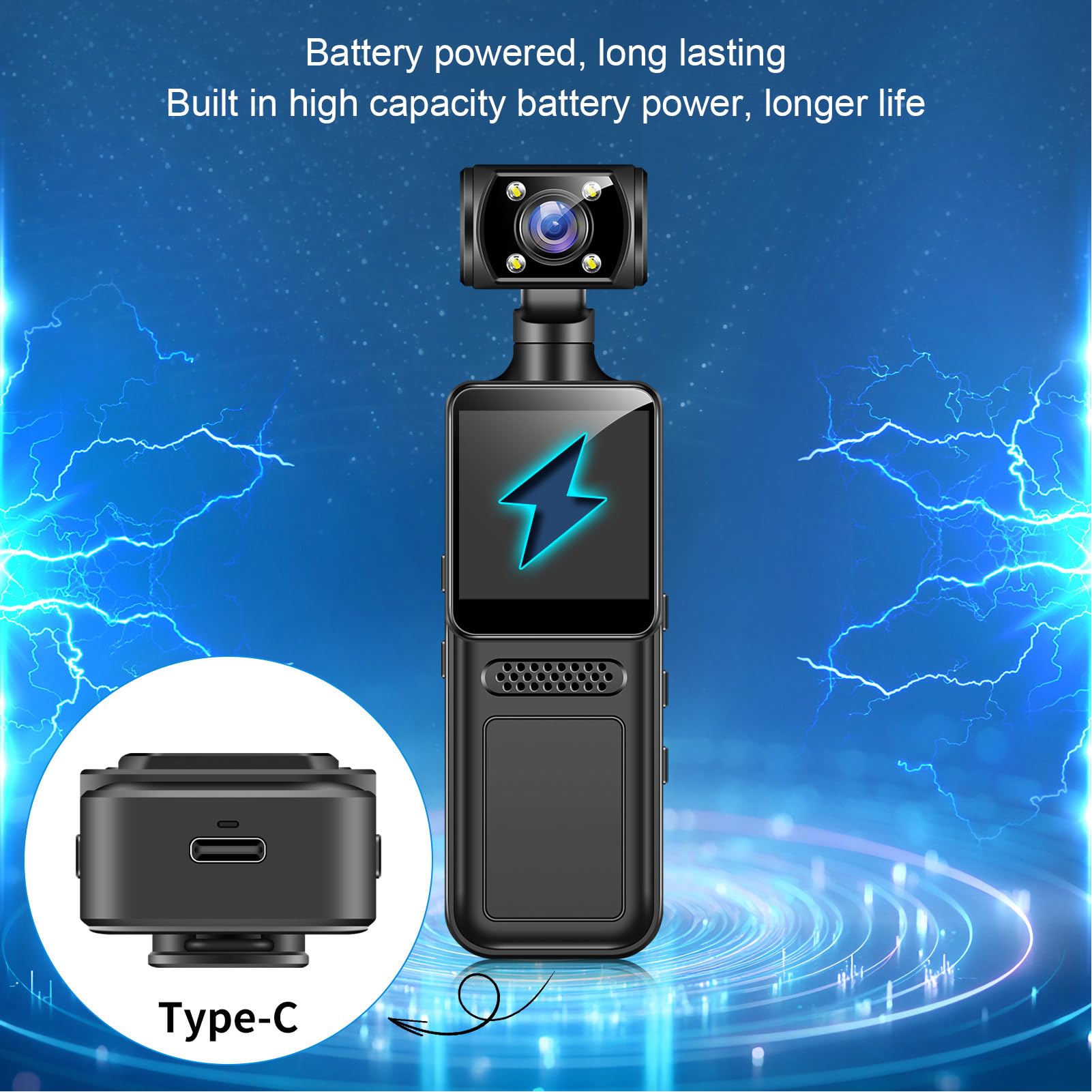 Topiky Caméra d'action WiFi 4K HD, 180 ° Rotatif 4K HD WiFi Camcommande de Poche, Caméra Corporelle avec Enregistrement Audio et Vidéo, Caméscope usé pour Les Voyages Sportifs en Plein