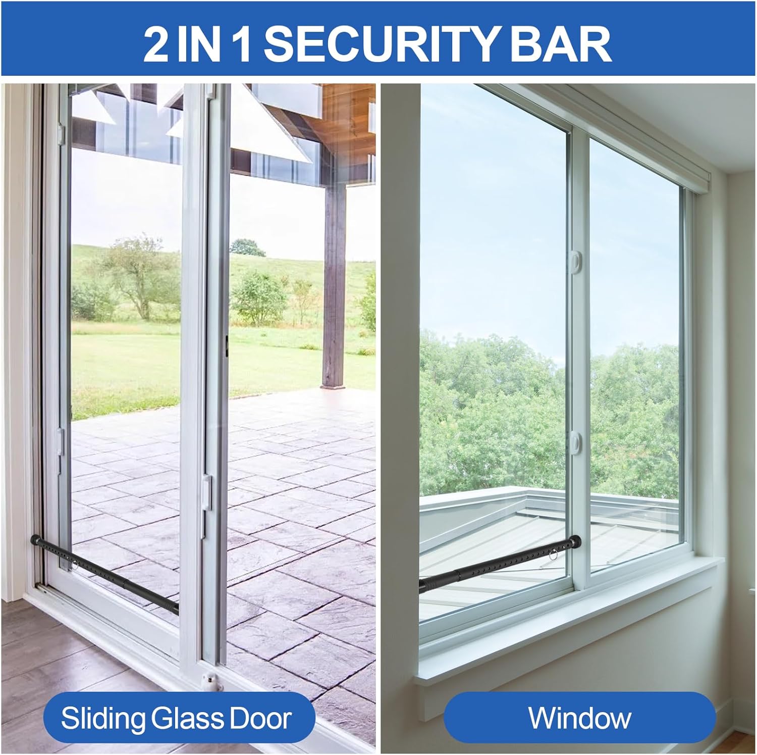 Sliding Door Security Bar, 17-50 inches Window Security Bar with Rubber Tips, Sliding Door Lock Bars for Window Safety Bars Home Apartment Safety, Home Apartment Patio Heavy Duty Interior