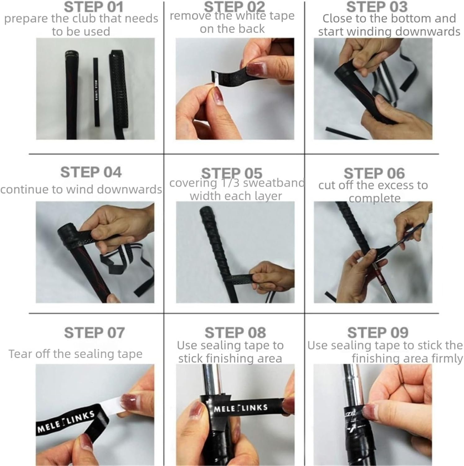 Golf Grip wrap 6 Pcs 110cm Golf Club Grip Tape Quick Replacement PU Leather Wrapping Tapes Non-Slip Sweatproof Badminton Racket