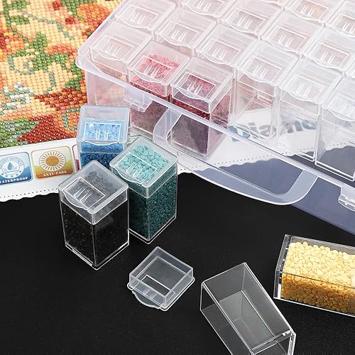 Miniatura 4 de WELYEA 1 paquete de 32 contenedores de almacenamiento de pintura de diamante, organizador y almacenamiento de cuentas, accesorios de pintura de