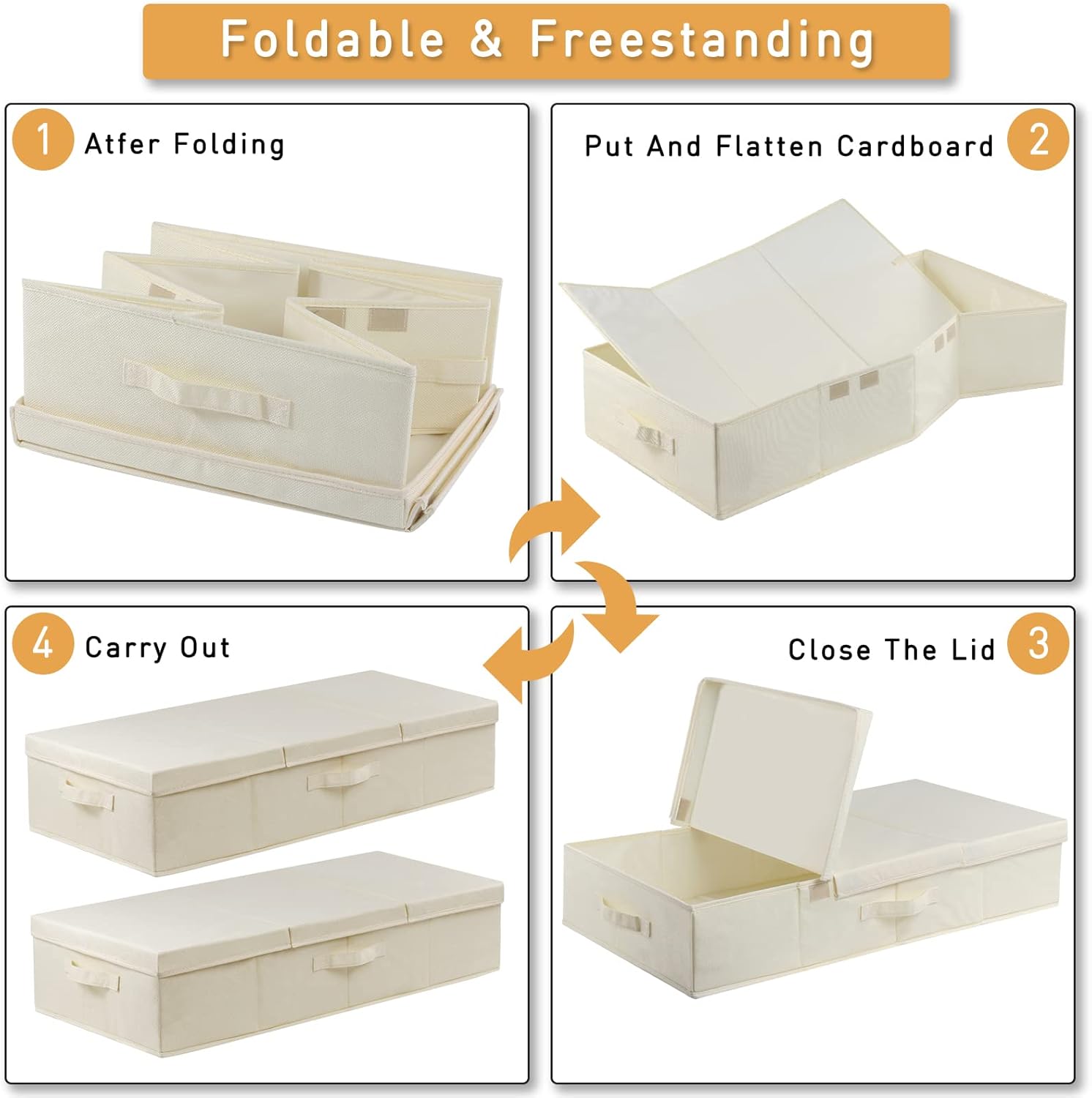 punemi Under Bed Storage, 4 Pack Underbed Storage Container Bags With Lid, Foldable Sturdy Clothes Storage Drawer Organizer W/ 3 Handles, Ultra Thick Fabric Blanket Shoe Storage Box