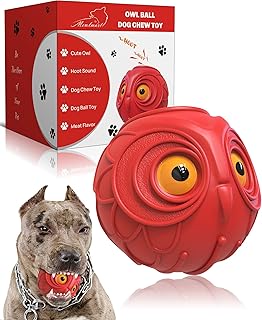 Giggle Ball for Dogs Halloween Dog Toys Interactive Dog Toys for Aggressive Chewers Dog Ball Toy for Puppy Medium Large Dogs Natural Rubber Cute Owl Hoot Fun Giggle Sounds When Rolled or Shaken (Tougher Owl)
