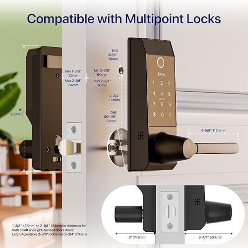 Miniatura 5 de Cerradura inteligente para timbre de puerta con huella dactilar para propietarios de viviendas o padres, cerradura de puerta con cámara y manija de