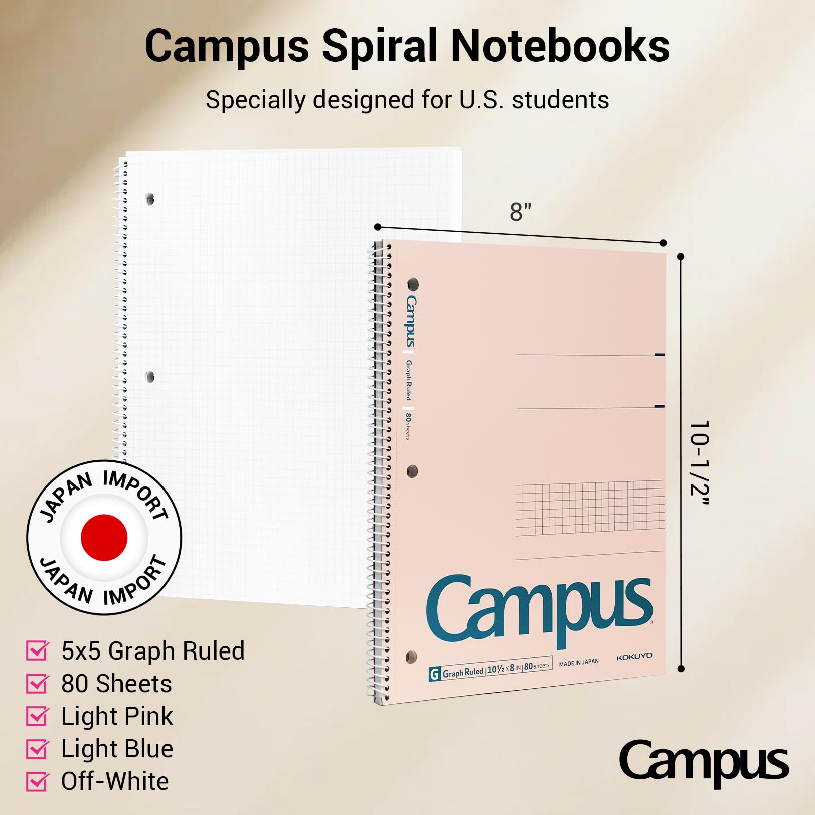 KOKUYO Lot de 3 carnets à spirale avec papier graphique de 12,7 x 12,7 cm