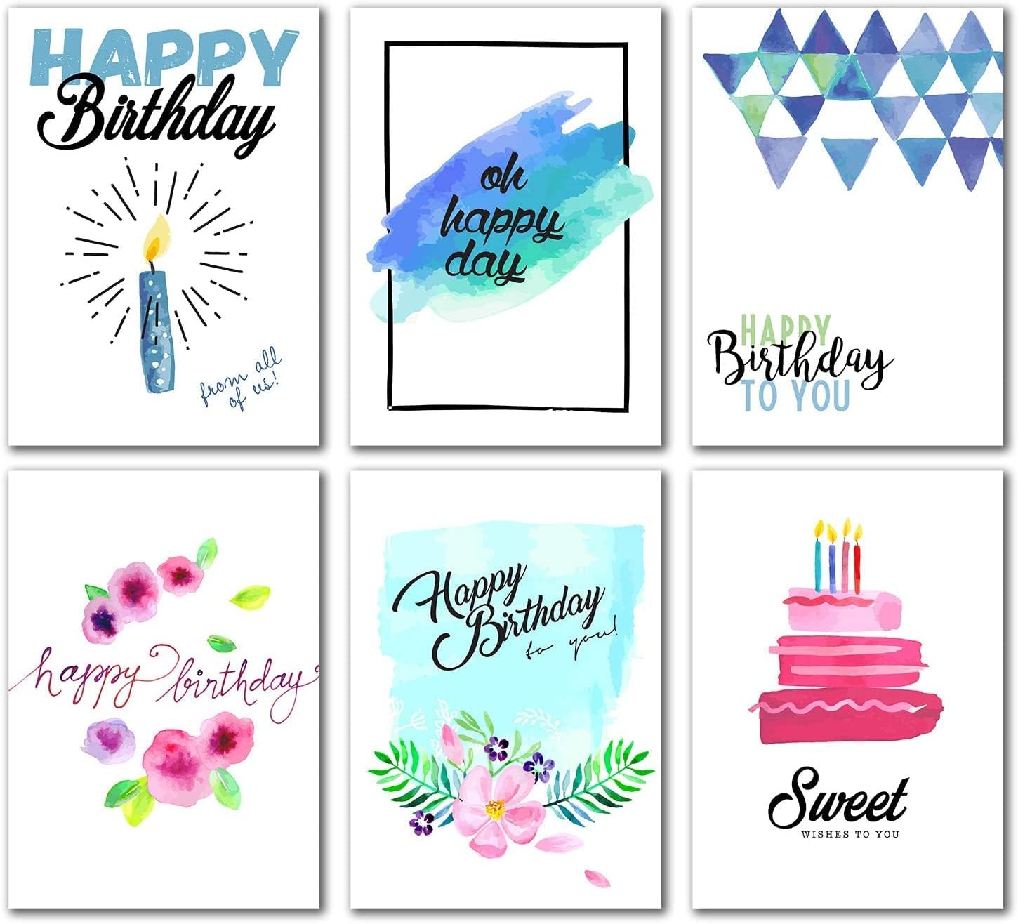Assorted Birthday Cards for Males and Females 12 Count - Blank Inside with Envelopes - A2 Size (5.5”x4.25”) - Family, Friends, Customers, and More