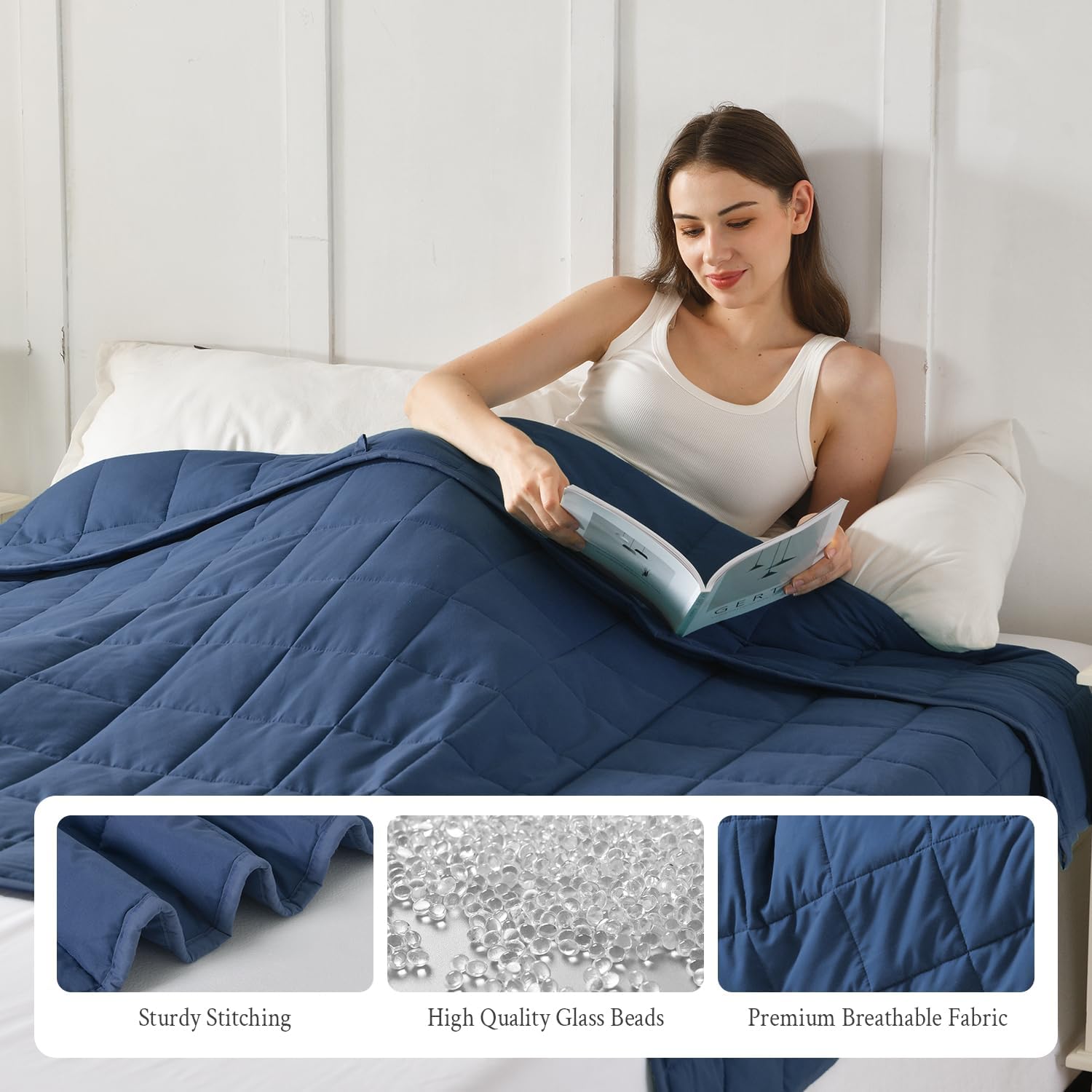 Topblan Weighted Blanket for Adults 12lbs, Soft Cooling Breathable Weighted Throw for Sleeping, Machine Washable Heavy Blanket with Glass Beads for Summer, Sofa Bed, 48"x72" Twin Size