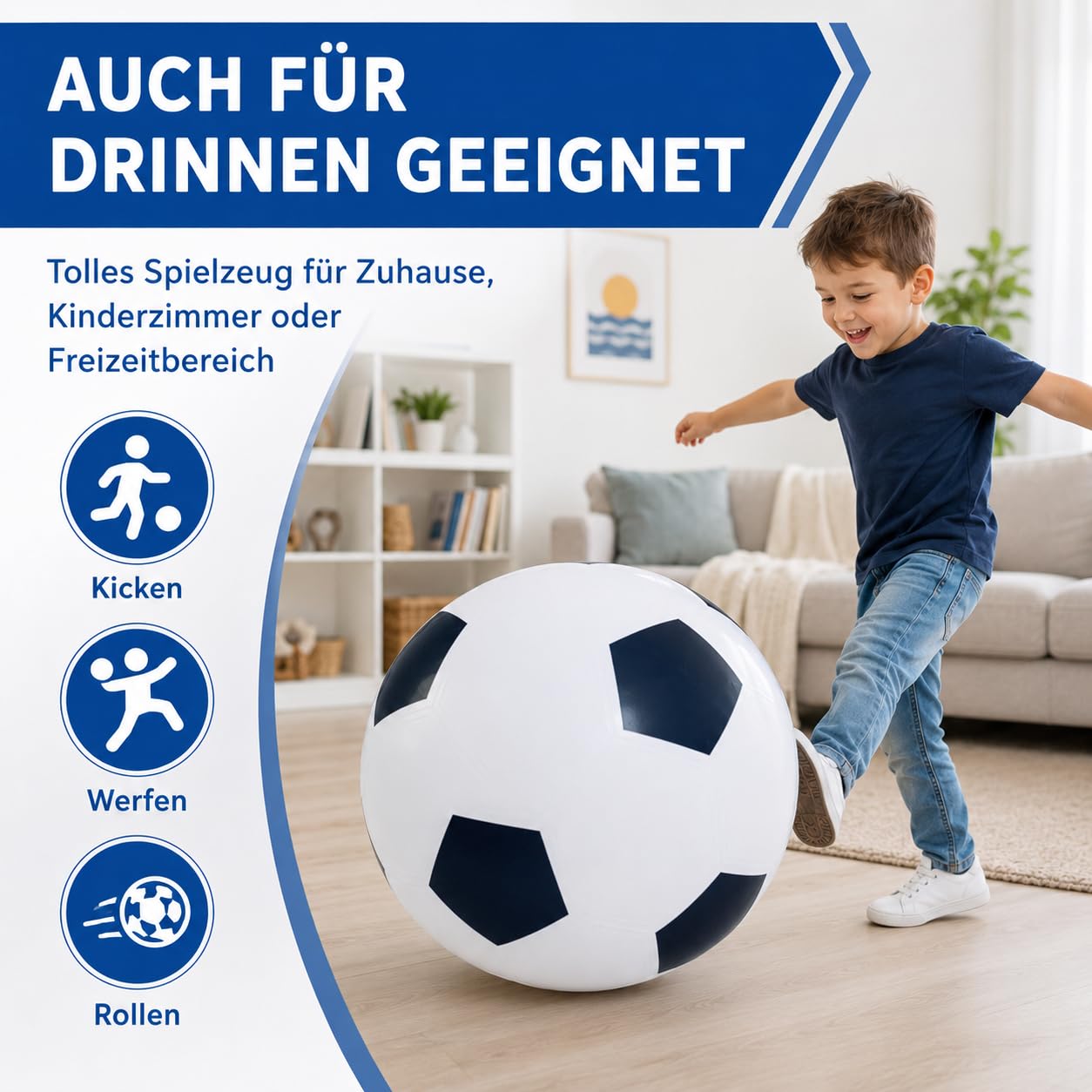 Jiahuade XXL Fußball Ø 80cm Groß,Fussball aus Gummi,Aufblasbarer Spielball mit Mega Sprungkraft,Aufblasbare Fußballbälle,Spielball für Jungen oder als Geschenk