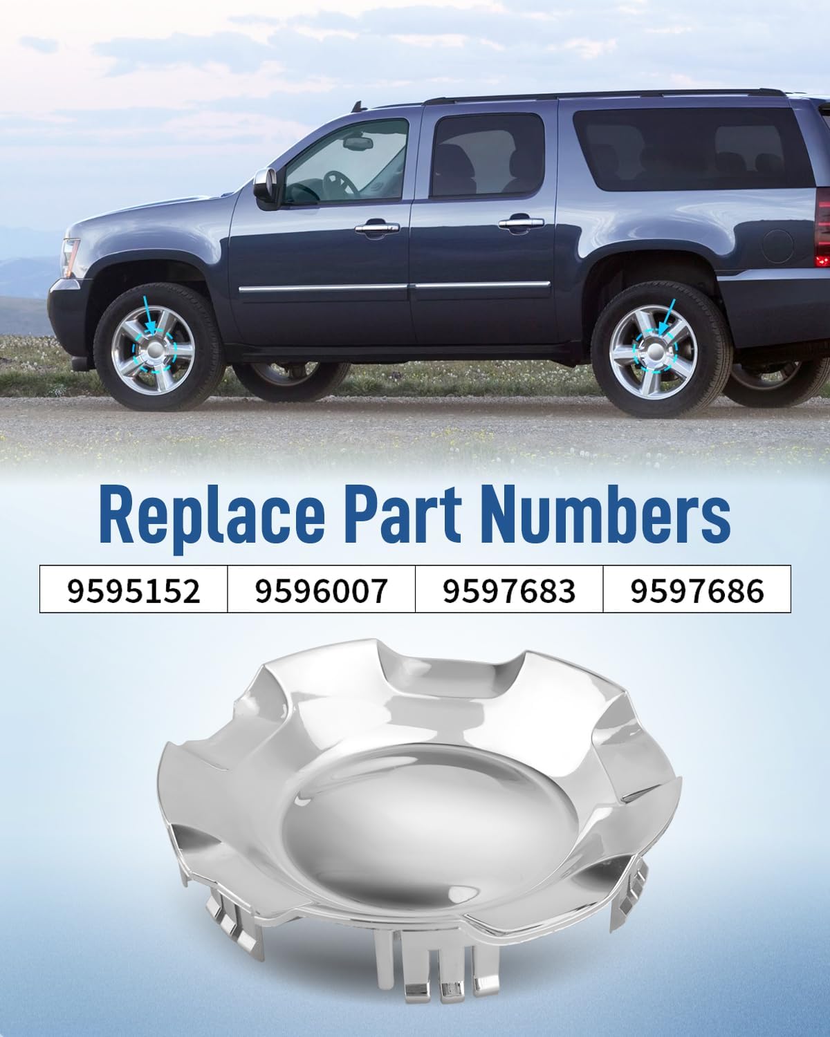4PCS Cover Wheel Center Caps Hubcap Cover Fit for Chevrolet Silverado Avalanche 2007-2013, Fit for Suburban Tahoe 2007-2014 Replace 9596007 9595152