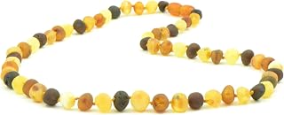 Raw Amber Necklaces for Adults - 21.6 inches (55cm) - Multicolor - Hand-Made from Unpolished/Authentic Baltic Amber Beads