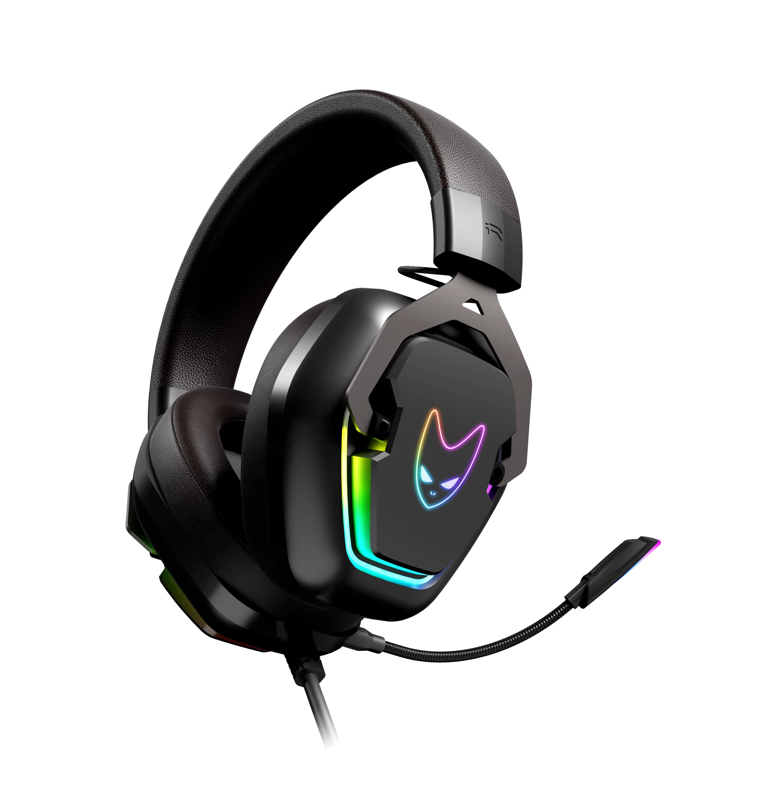 Oversteel - Phosphorus Auriculares Gaming 7.1, Cable USB, Micrófono Omnidireccional, Cancelación de Ruido, Jack 3,5mm y Luz RGB, Compatible con PC/PS5/PS4/Xbox/Switch, Negro
