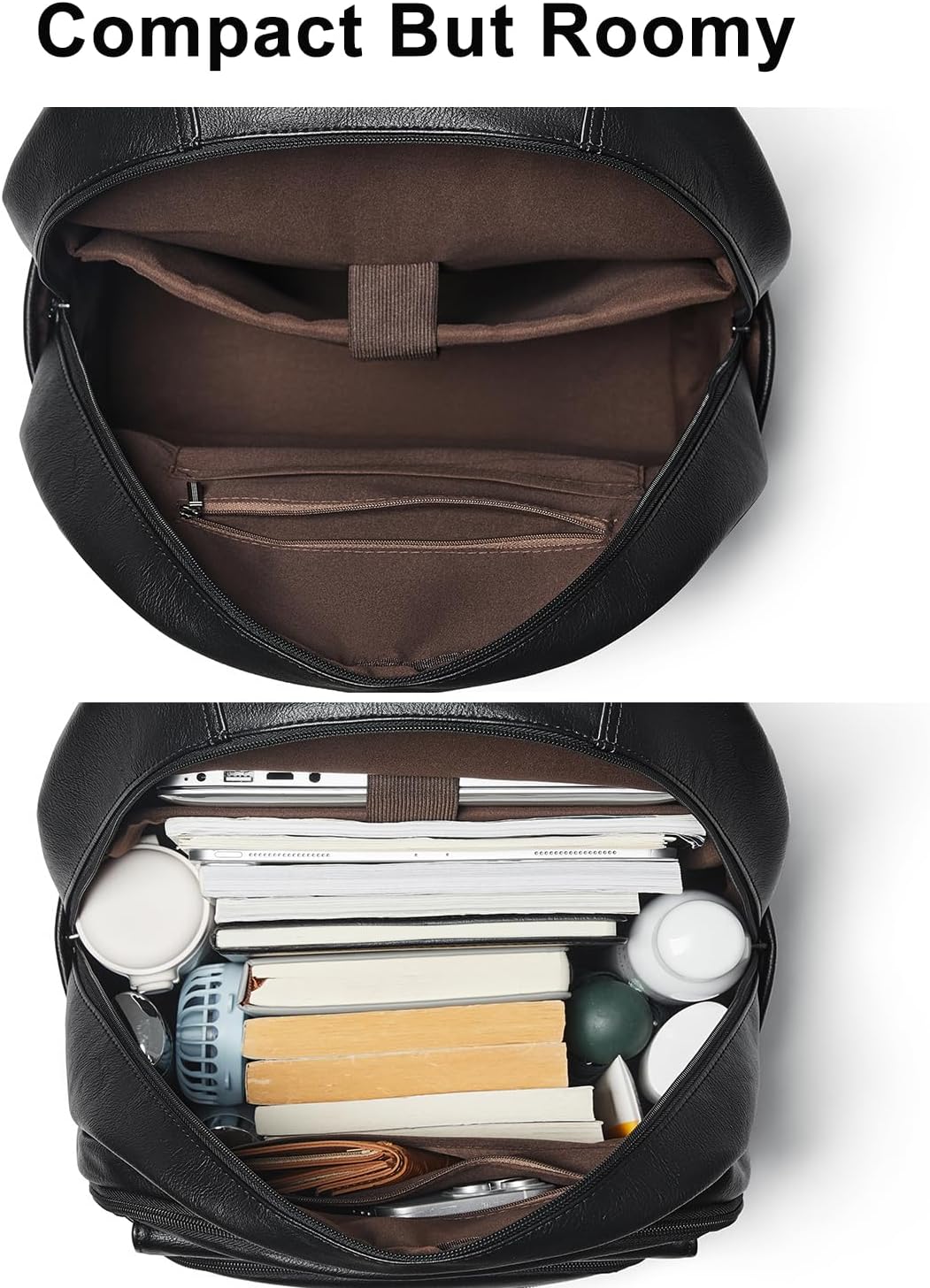 37L Backpack Purse for Women Men for Work Travel Back Pack Laptop Purses Vegan Leather Fashion College Daypack Black - Image 7