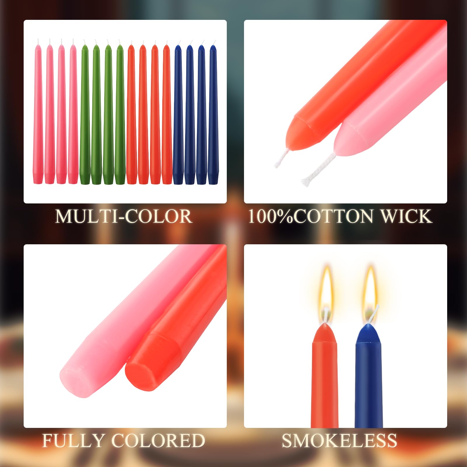 MTLEE 16 candele coniche da 25,4 cm, antigoccia, senza fumo e non profumate, candele affusolate a lunga combustione, bastoncini di paraffina con stoppini in cotone, candele da cena, ideali per eventi