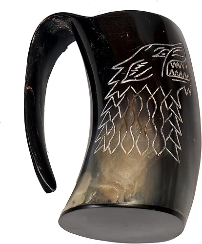 Miniatura 2 de Vikings Valhalla's Game of Thrones Stark House - Taza de cuerno para beber, jarra de lobo tallada para cerveza, vino, aguamiel y cerveza