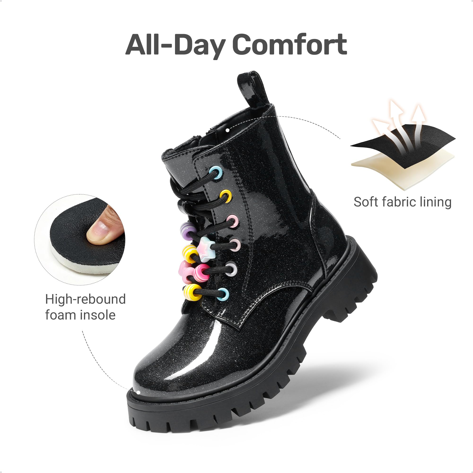 DREAM PAIRS Stivali Combat Bambina Allacciati
