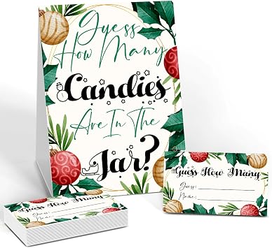 GNATV Christmas Games - How Many are in The Jar, 1 Game Sign + 50 Guessing Cards, Christmas Party Game and Activity for Christmas Baby Shower, Christmas Party Decorations SDJ01