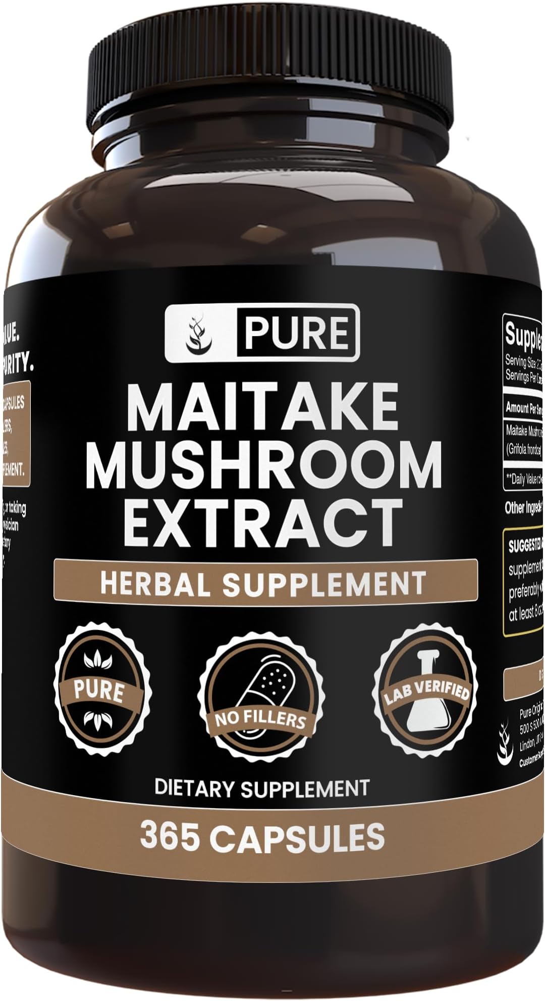 PURE ORIGINAL INGREDIENTS Maitake Mushroom (365 Capsules) No Magnesium Or Rice Fillers, Always Pure, Lab Verified
