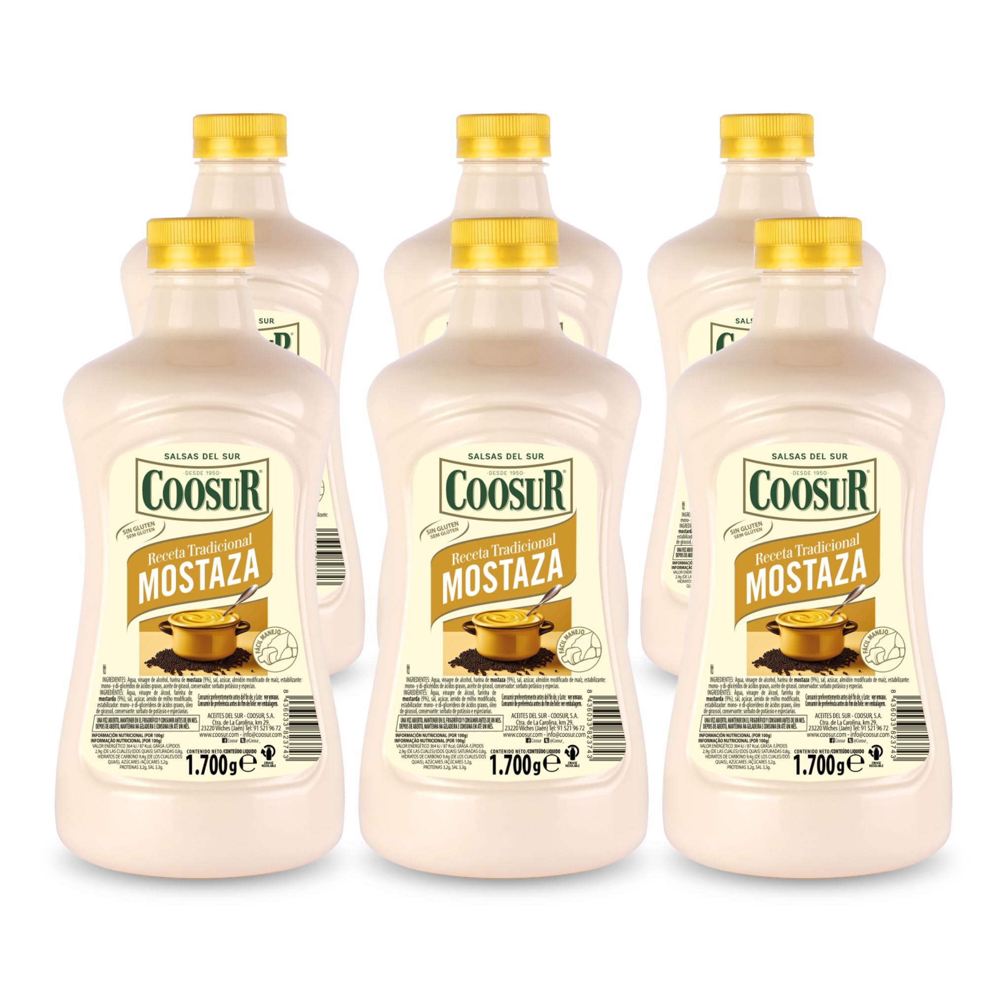COOSUR Pack Mostaza Receta Tradicional 6x1700 g Salsa Versátil
