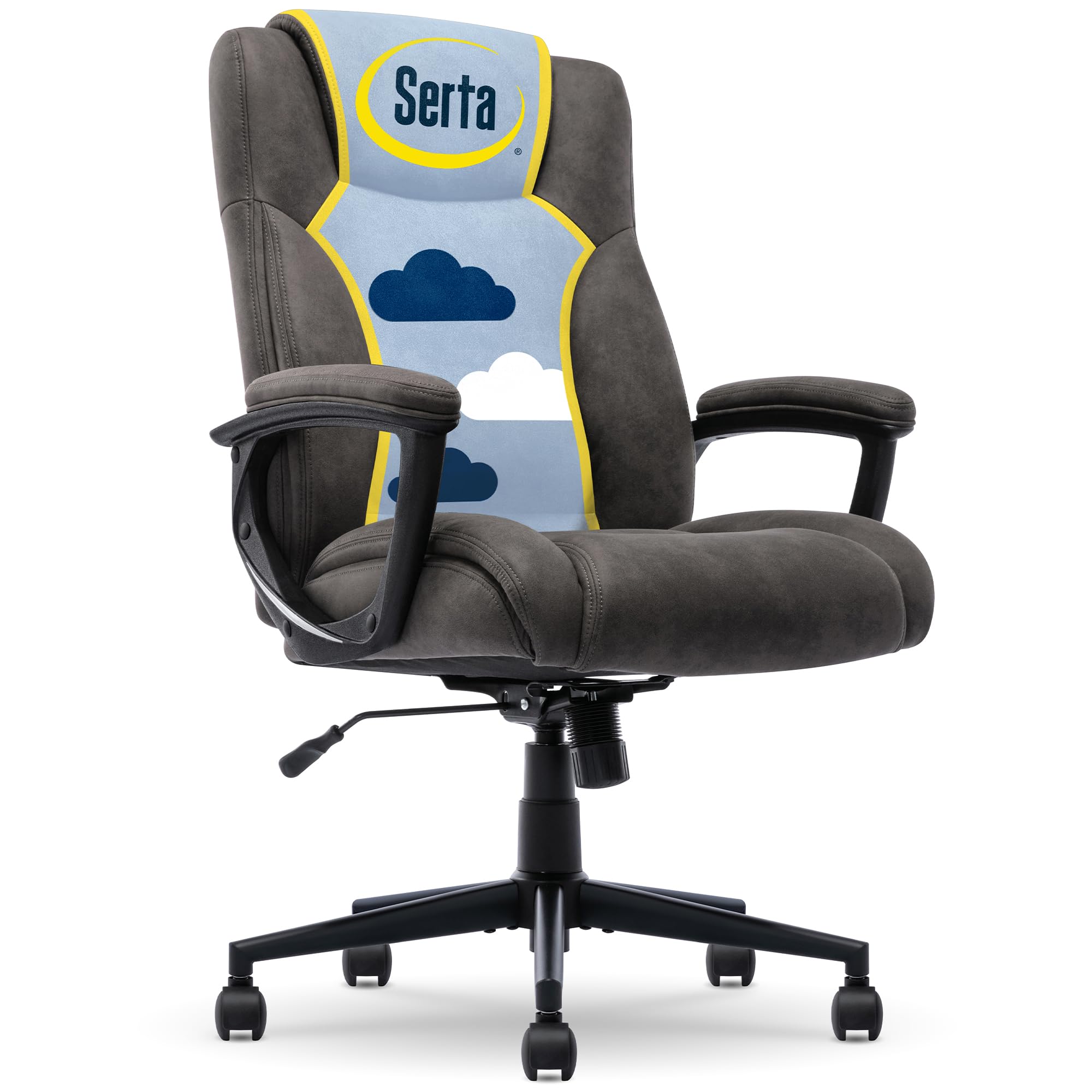 Serta Comfort Eco Office Chair, Ergonomic Mid-Back with Lumbar Support, Semi-Plush Seat Cushion and Layered Body Pillows, Padded Armrests, Metal