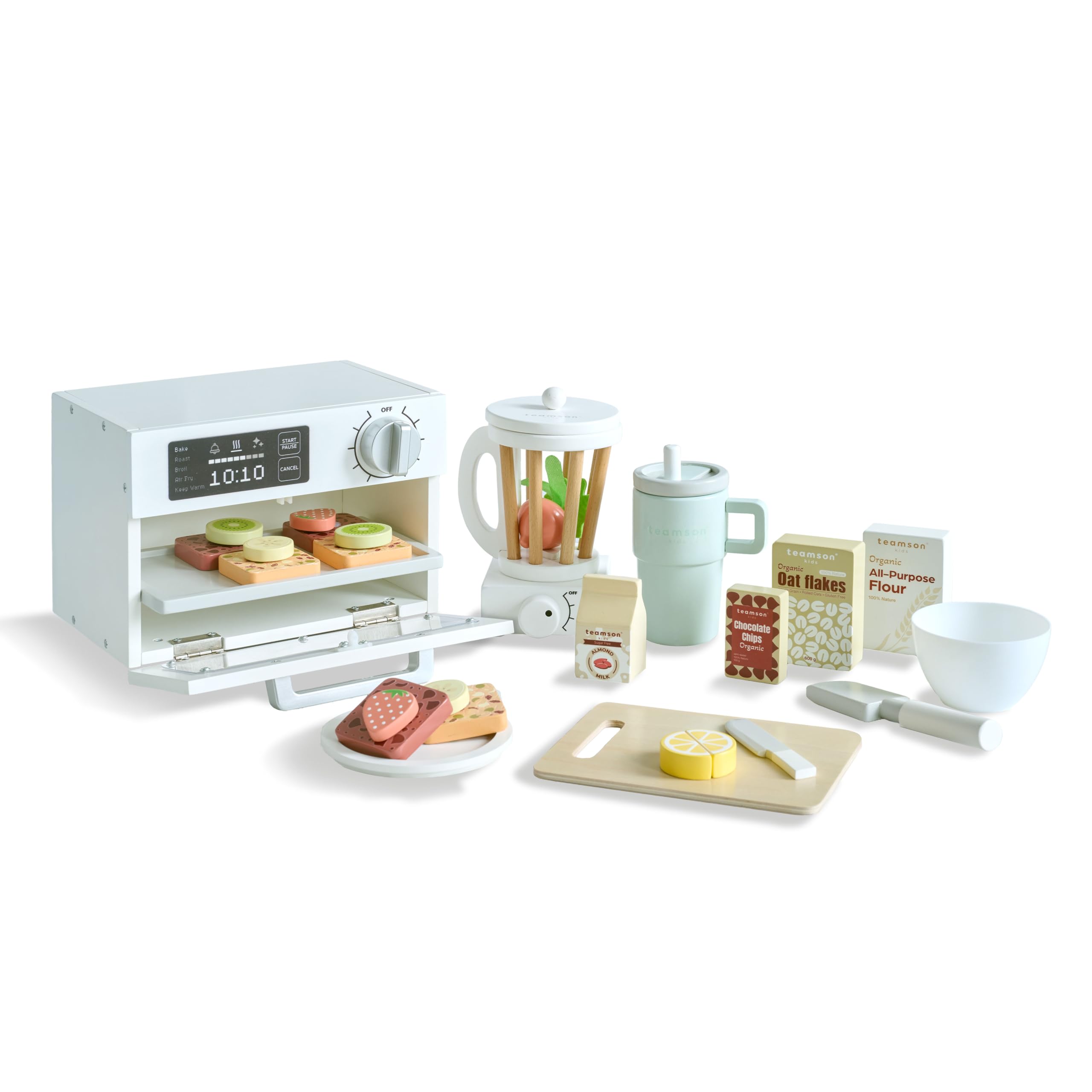 Teamson Kids Little Chef Santa Bárbara Set Alimentos Juguete Madera Postres Saludables 27pcs con Blender, Horno, Frutas/Snacks, Vaso para Llevar, Juego de Imitación Cocina