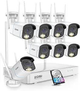 ZOSI 4MP 2.5K QHD WiFi Security Camera System Outdoor, 8 Channel H.265+ NVR with 2TB HDD for 24/7 Record, 8 X 4MP Wireless Camera, Color Night Vision, Plug-in, AI Detection, 2-Way Audio, Siren Alert asin的图片