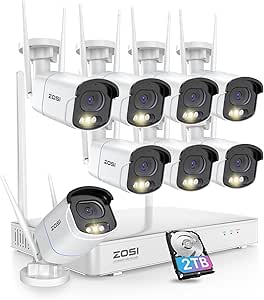 ZOSI 4MP 2.5K QHD WiFi Security Camera System Outdoor, 8 Channel H.265+ NVR with 2TB HDD for 24/7 Record, 8 X 4MP Wireless Camera, Color Night Vision, Plug-in, AI Detection, 2-Way Audio, Siren Alert asin的图片