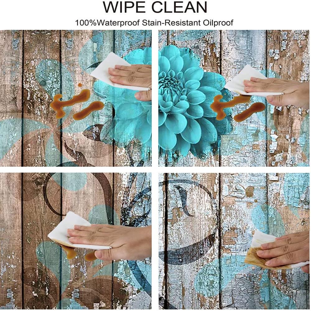 Teal Dahlia Fitted Table Cover, Dahlia Flower on Rustic Wooden Plank Country Style, Indoor/Outdoor Waterproof Tablecloth, Patio and Kitchen Dining, Fits 48" x 72" Table