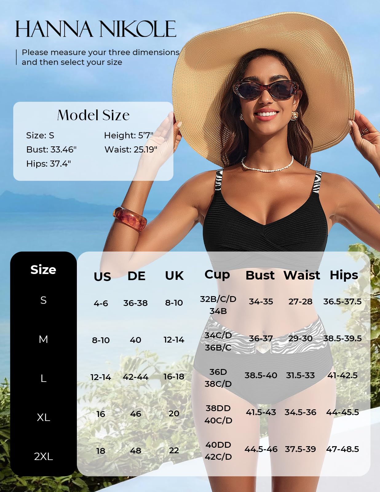 Hanna Nikole Ensemble bikini pour femme, maillot de bain pour femme, ventre plat, texturé taille haute, haut de bikini push-up avec bas de bikini rétro, maillot de bain 2 pièces avec design torsadé