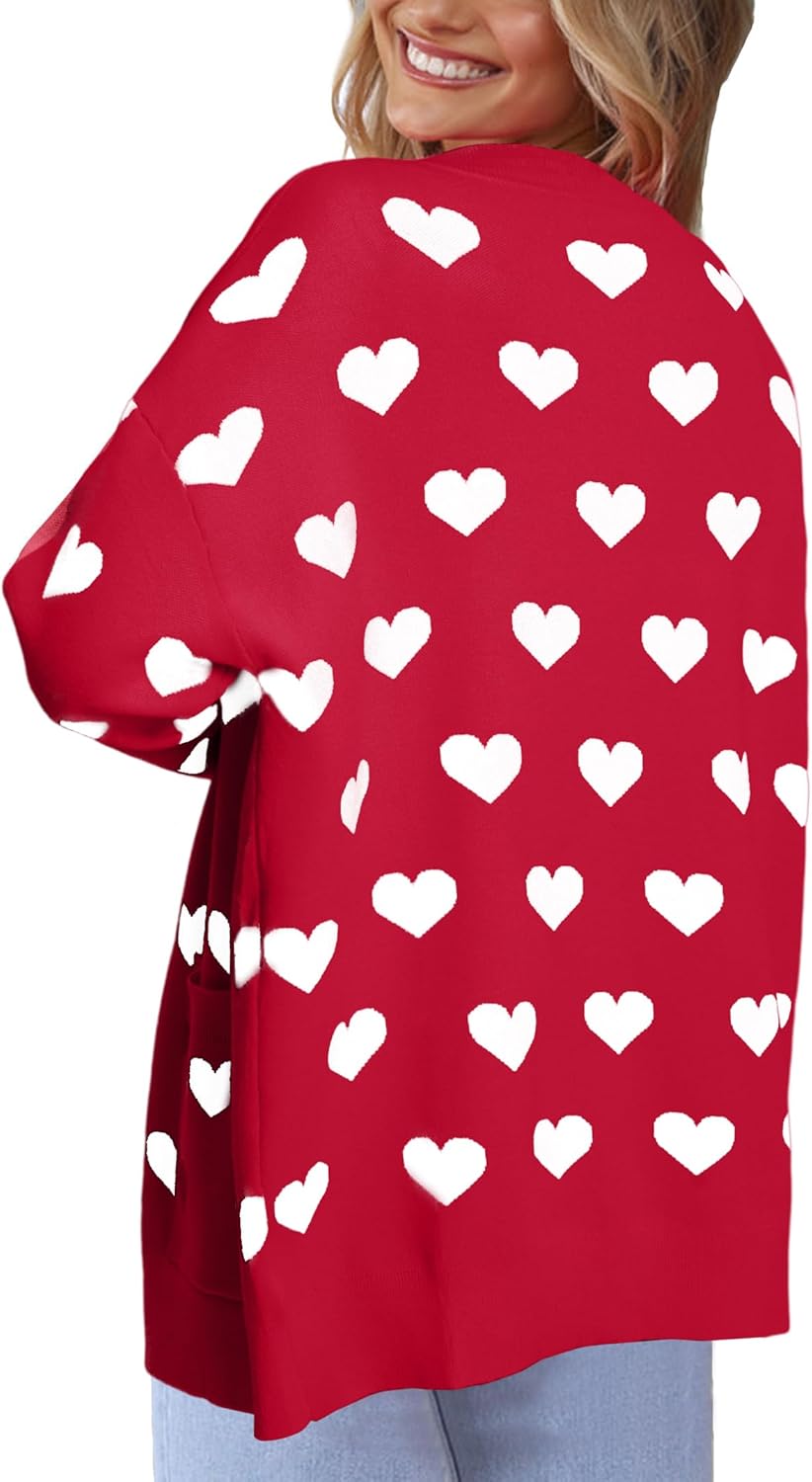 Heart Cardigan Valentines Sweater Women: Valentine Cardigan Love Print Open Front Knit Sweaters Outwear with Pockets - Image 4