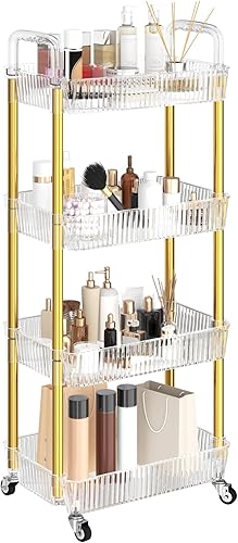 Dttwacoyh Carrito utilitario de 4 niveles con asa, carrito de almacenamiento móvil con ruedas, carrito de almacenamiento multifuncional desmontable