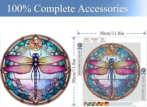 Miniatura 3 de JFYHAB Kits de pintura de diamantes 5D con diseño de libélula, vitrales de bricolaje, taladro completo, pintura de diamante redondo para adultos,