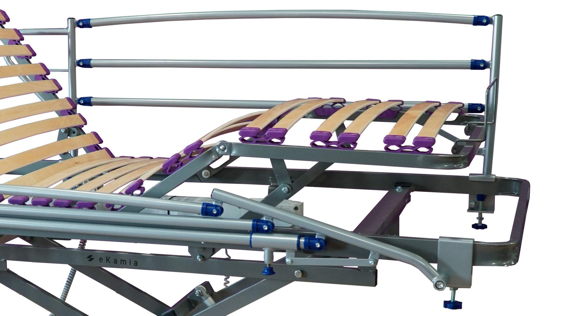 ekamia - Cama Articulada Geriátrica de Hospital Eléctrica con Carro Elevador, Colchón Sanitario y Barandilla - 90cm x 190cm