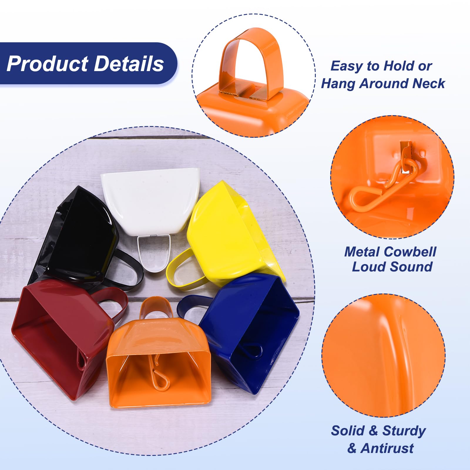 PATIKIL 24pcs Cow Bells for Football Games 3 Inch Cowbells for Sporting Events Bulk Loud Noise Makers Metal Cow Bell with Rope for Cheering Wedding Orange - Image 3