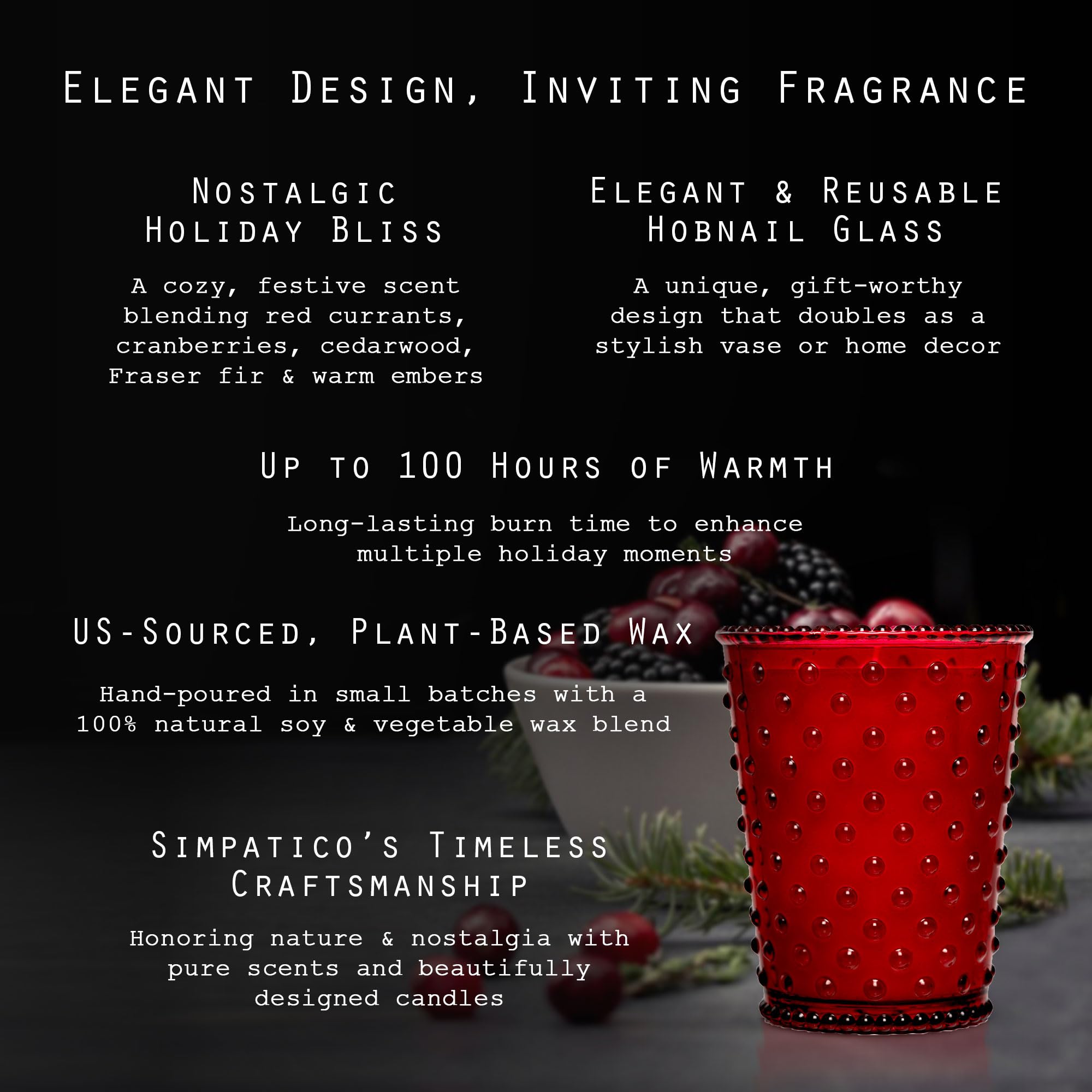Simpatico Vela con diseño de reno n.º 29, fragancia moderna con grosellas rojas y arándanos, tarro de vidrio de clavo, tiempo de combustión de 100 horas, velas perfumadas para el hogar, 16 onzas