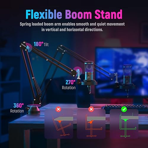 Miniatura 7 de NEEWER USB Gaming Microphone, Plug&Play One Click Mute and Gain, Computer Condenser Microphone for PC MAC, Upgraded Boom Stand Shock Mount Cool