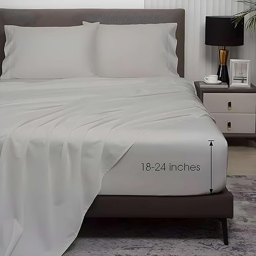 Miniatura 4 de Sábanas tamaño Queen de bolsillo extra profundo, juego de sábanas de algodón egipcio tamaño Queen, sábanas de algodón de 18 a 24 pulgadas de
