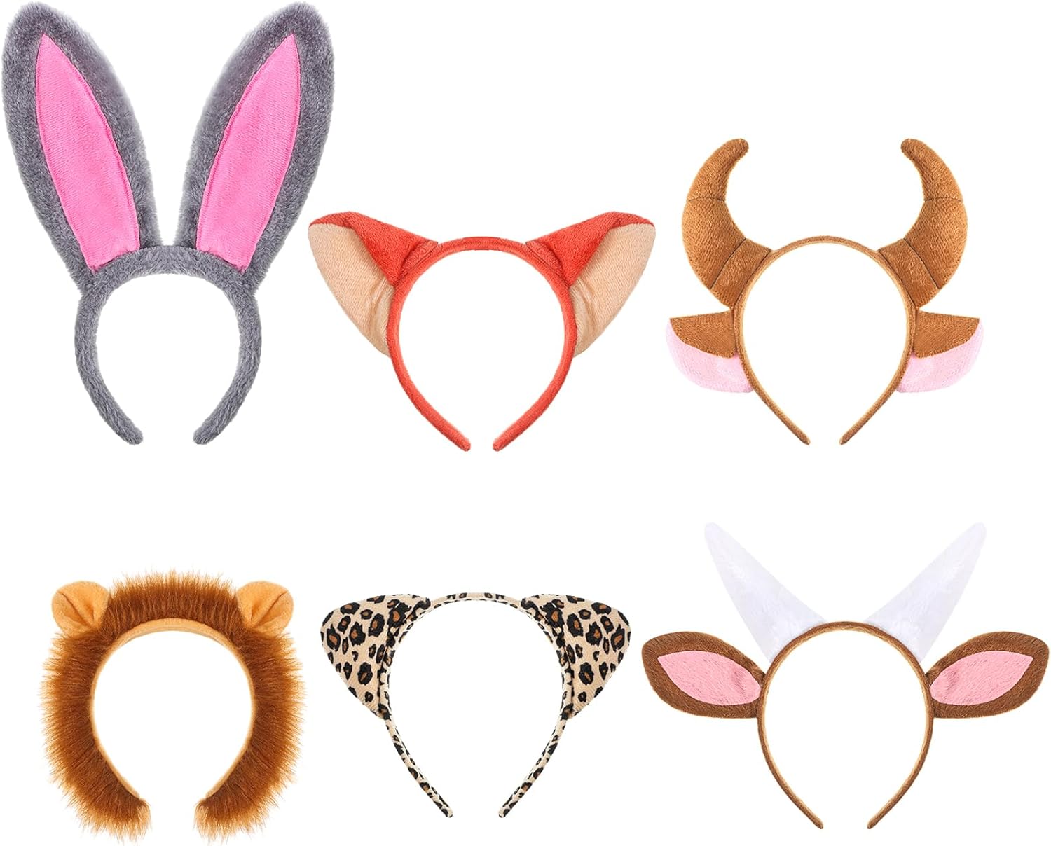 Cindeer 6 Pcs Animal Ears Headbands Party Favors, Halloween Bear Bunny Ear Zoo Animal Costume Headband Plush Ear Hair Hoop