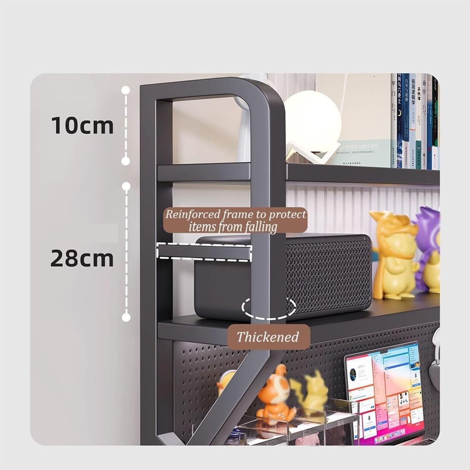 Organisateur de Bureau avec Panneau Perforé, Étagère Haute pour Écran, Bibliothèque Gaming en Acier au Carbone, Rangement Vertical Gain de Place avec Kit de 30 Accessoires(Black,75cm)