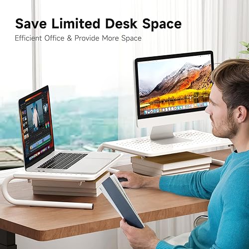 Miniatura 10 de suptek Soporte elevador para monitor para computadora, laptop, impresora, cuaderno y todas las pantallas planas con plataforma de metal ventilada y