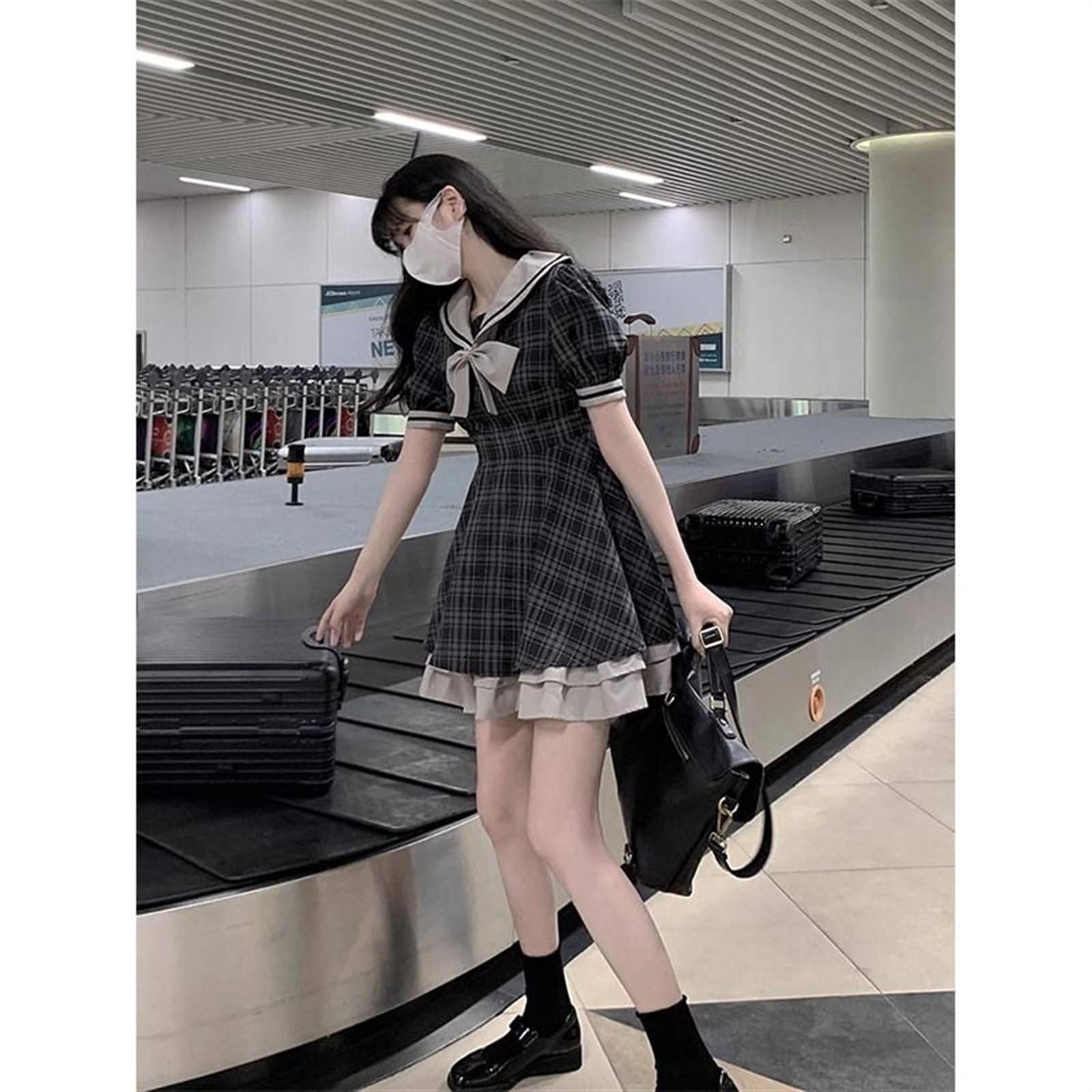 Simpatico Lolita Dress Gonna Summer Dresses Giapponese Soft Girl Cute Bambola Collo Collo Arco Slim Vita Plaid Dress Pizzo Principessa Kawaii Lolita Abiti Gothic Harajuku Dark