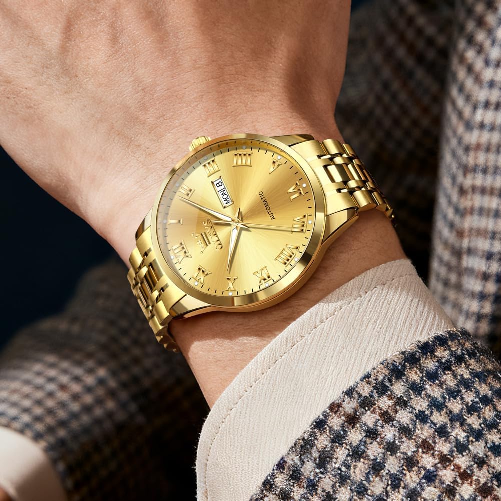 OLEVS Automatic Mens Watches Self Winding Mechanical Business Luxury Dress Wrist Watch Stainless Steel Waterproof Luminous Day Date - Image 4