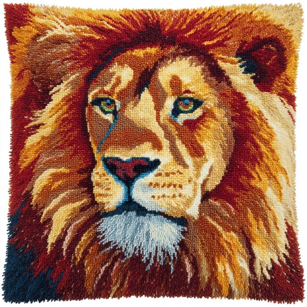 Henypt Latch Hook Cushion Kits, Lion